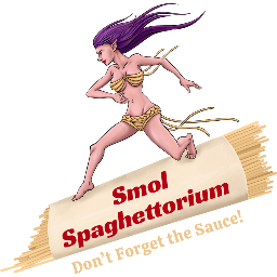 JeFawk's Spaghettorium logo featuring a purple-haired elf 🚀 flying through space 🌌 on a spaghetti package 🍝. The spaghetti symbolizes our fresh ideas 💡, ready to crash-land in a creative explosion 🌠. Don't worry, she's having a blast! 😄